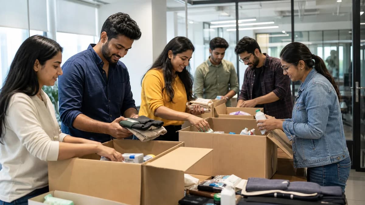 Innovage Cloud volunteers packing community donation boxes