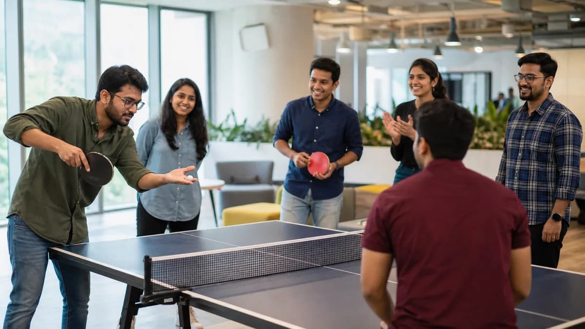 Innovage Cloud team enjoying a friendly table tennis match